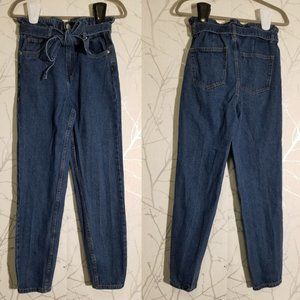 Forever 21 Medium Wash High Rise Tie Front Paperbag Jeans